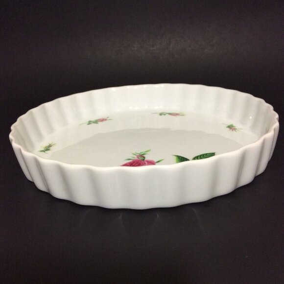 Pie Dish 9" Bakeware White Pink Roses Scalloped Edges Christine Holm - Picture 3 of 12